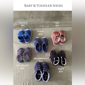 Toddler Shoes Plae Merrell Uggs Crocs Ten Little New balance sizes 5 6 6.5 7 9